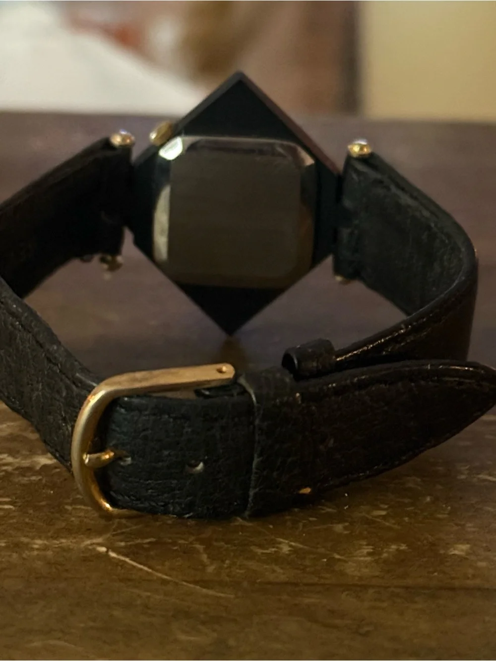 Vintage Pierre Nicol diamond shaped quartz leather watch